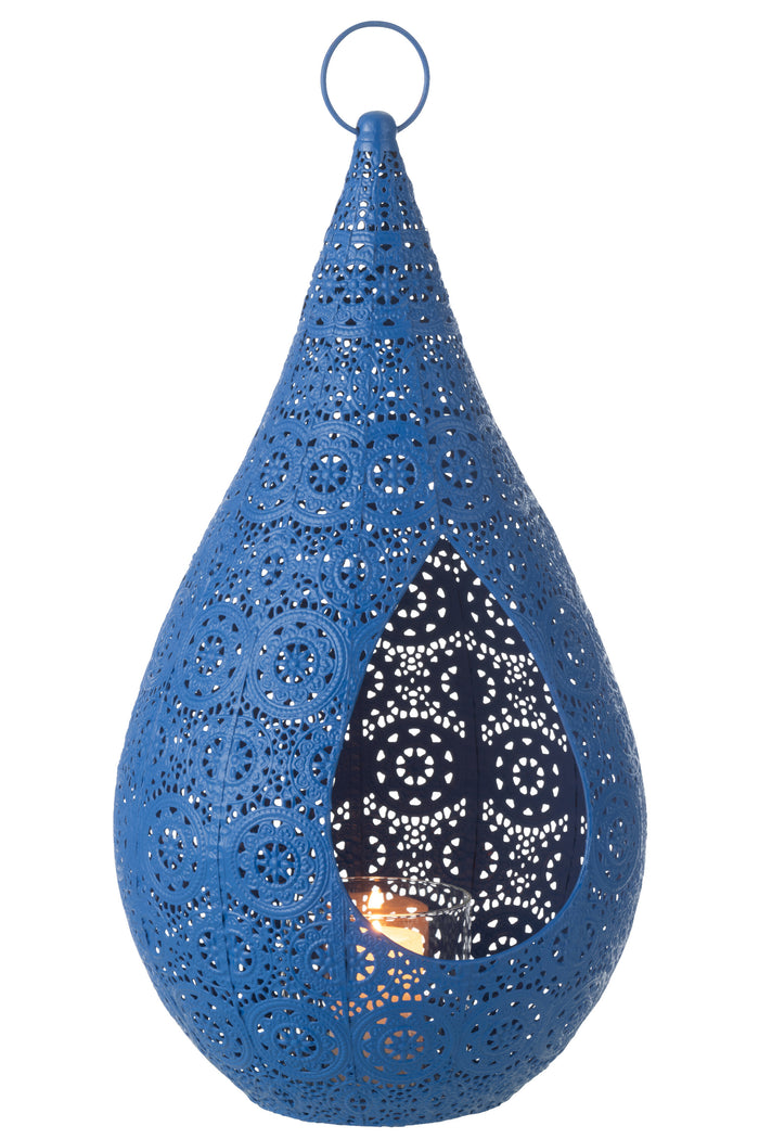 J-Line theelichthouder Drop - metaal|glas - blauw - large