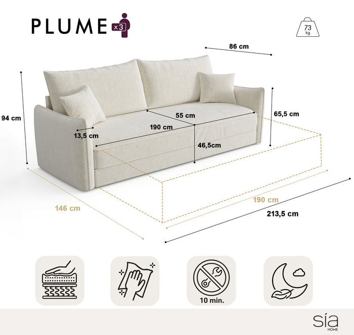 3-zits slaapbank in beige geweven stof 213cm