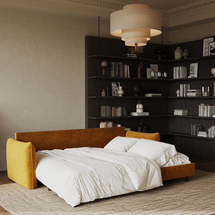 3-zits fluwelen slaapbank met mosterdtextuur 213cm