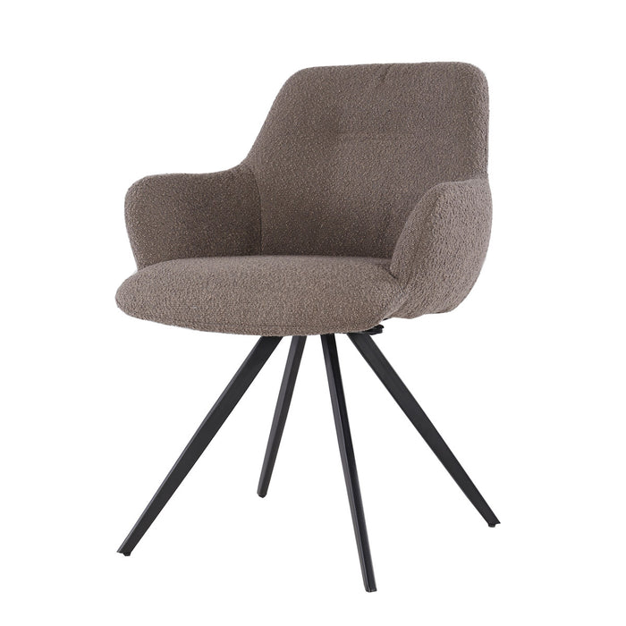 Livingfurn - Eetkamerstoel Doreen Bouclé Bruin Draaibaar - Set van 2