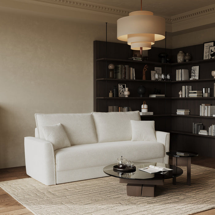 3-zits crèmekleurige ribfluwelen slaapbank 180cm