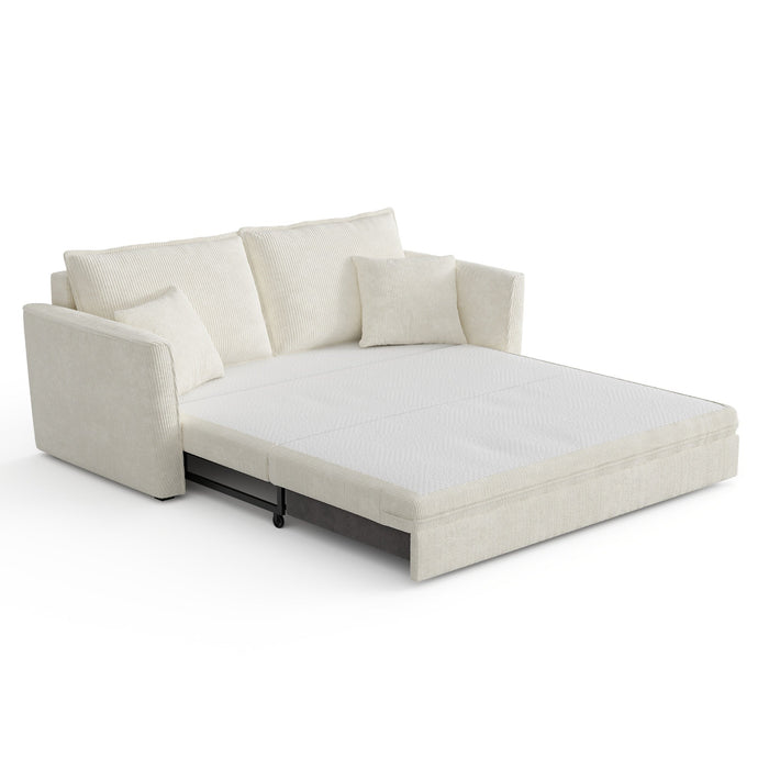 3-zits crèmekleurige ribfluwelen slaapbank 180cm