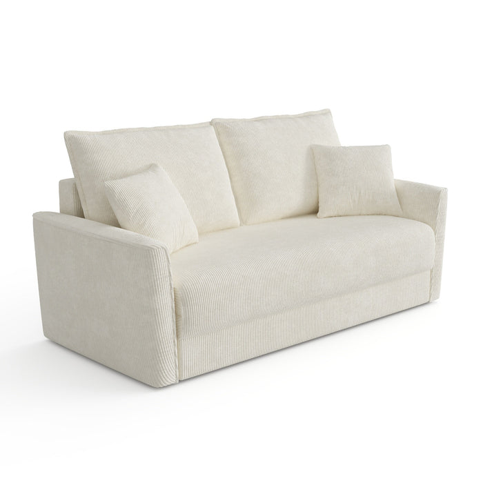 3-zits crèmekleurige ribfluwelen slaapbank 180cm