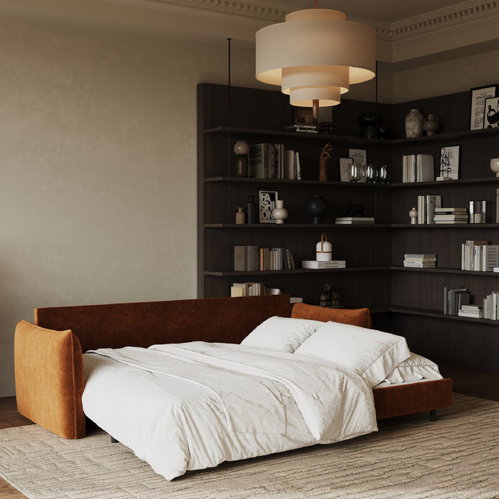 3-zits slaapbank in terracotta structuurfluweel 213cm