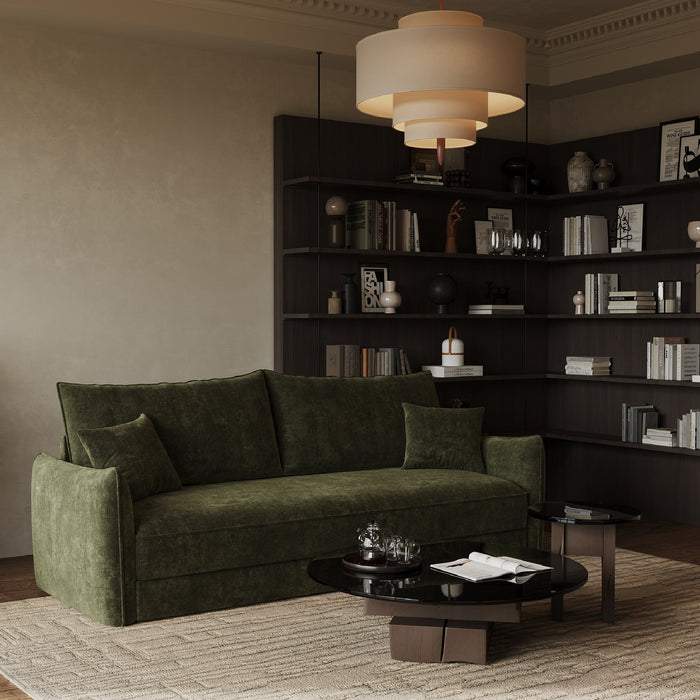 3-zits slaapbank in kaki groen structuurfluweel 213cm