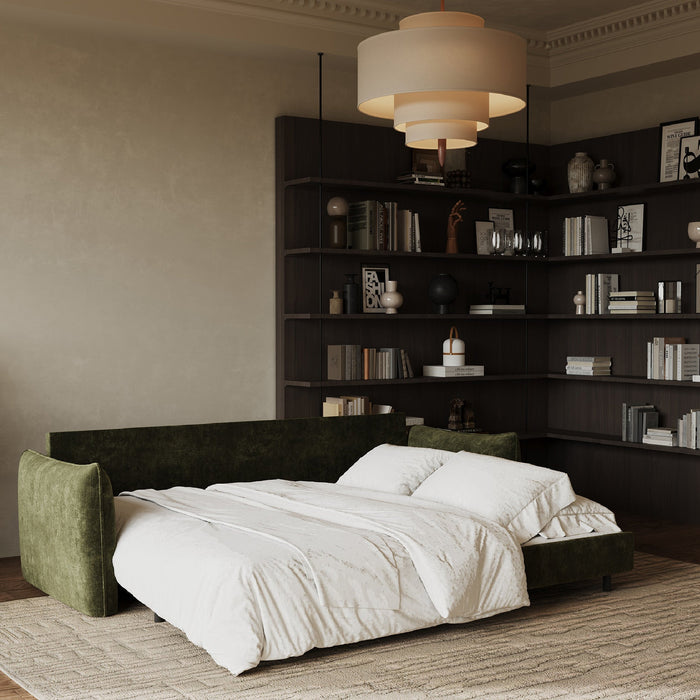 3-zits slaapbank in kaki groen structuurfluweel 213cm