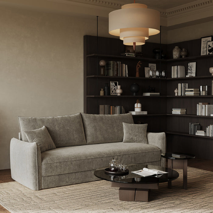 3-zits slaapbank in taupe structuurfluweel 213cm