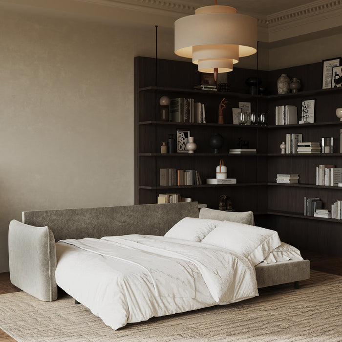 3-zits slaapbank in taupe structuurfluweel 213cm