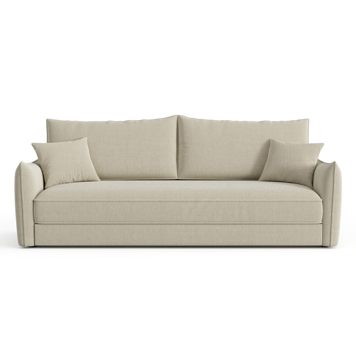 3-zits slaapbank in beige geweven stof 213cm