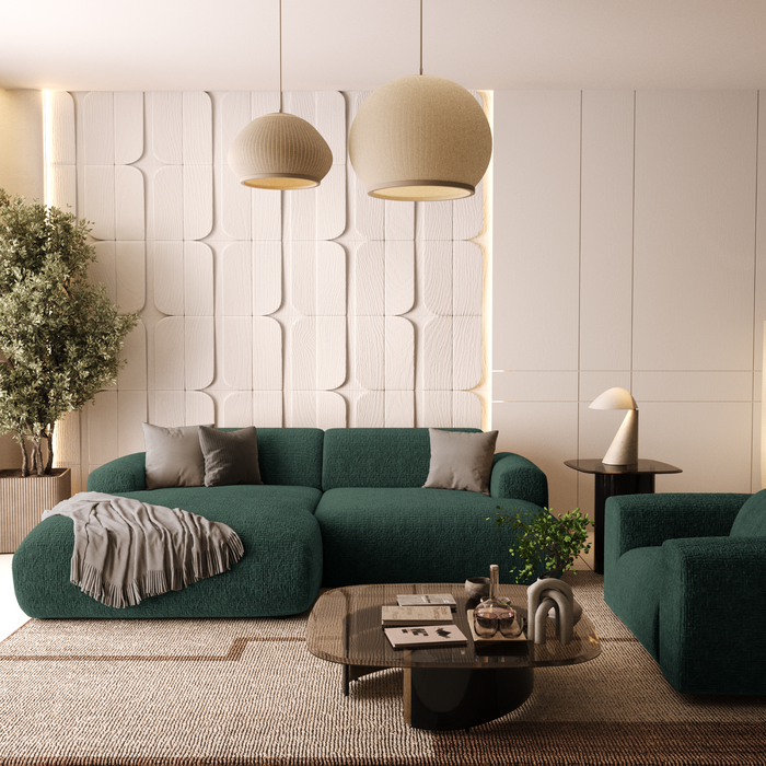 4-zits hoekbank links in fluweel met smaragdgroen patroon 266cm