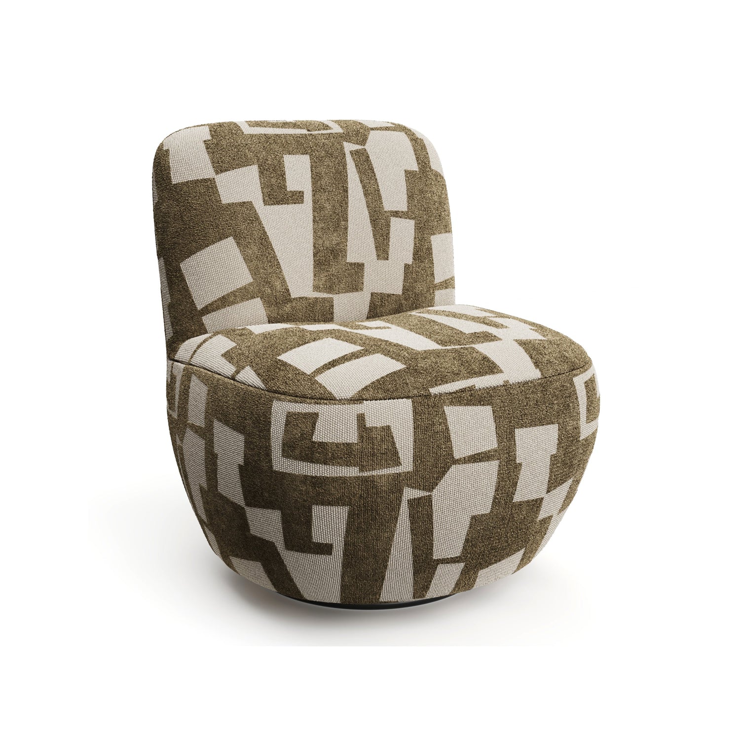 Draaibare fauteuil in structuurstof met kaki patroon