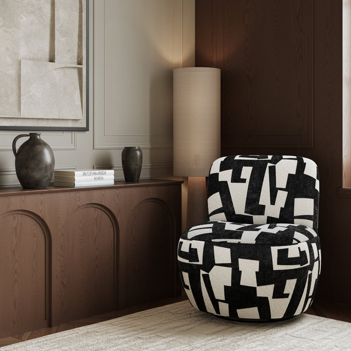 Draaifauteuil in structuurstof met donker antraciet patroon