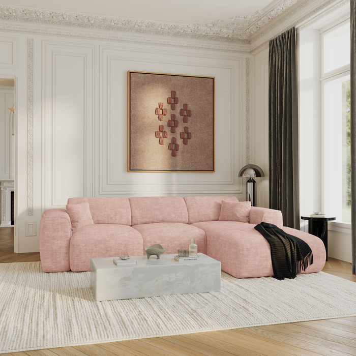 5-zits hoekbank in vintage roze structuurfluweel