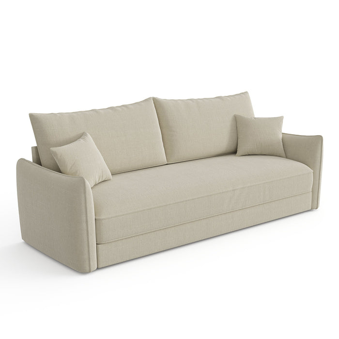 3-zits slaapbank in beige geweven stof 213cm