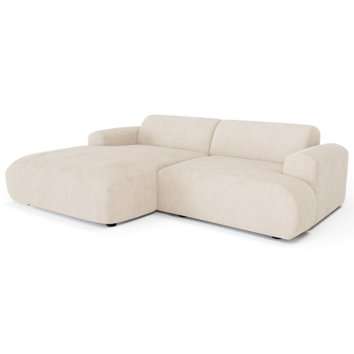 5-zits linker hoekbank in crèmekleurig ribfluweel 266cm