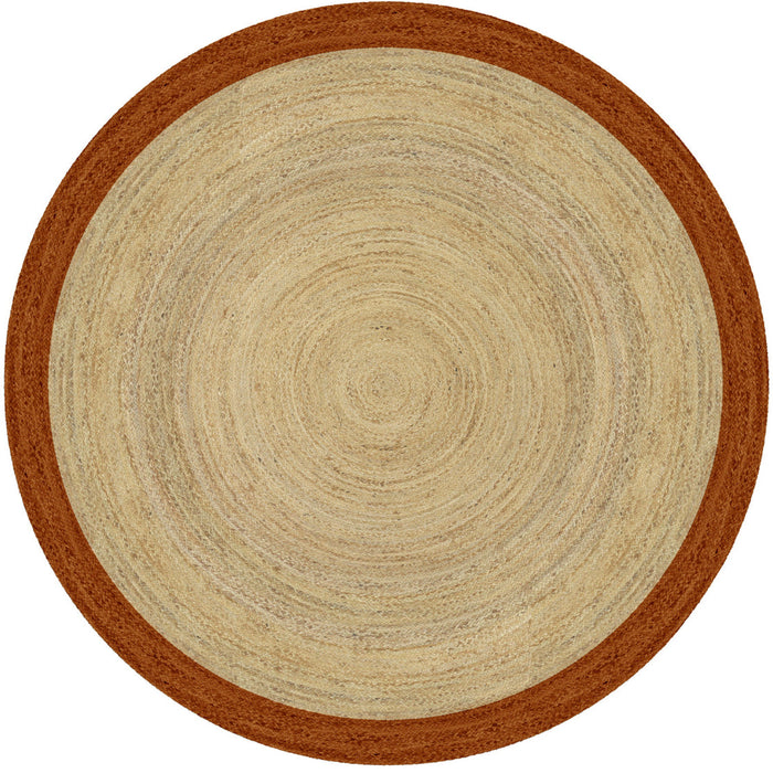 Mrcarpet Rond jute vloerkleed naturel|roest|bruin met rand 120cm