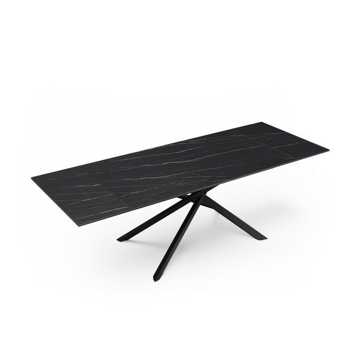 Uitschuifbare tafel voor 10 personen, zwart marmer keramiek en glas