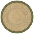 Mrcarpet Rond jute vloerkleed naturel|Groen met rand 200cm