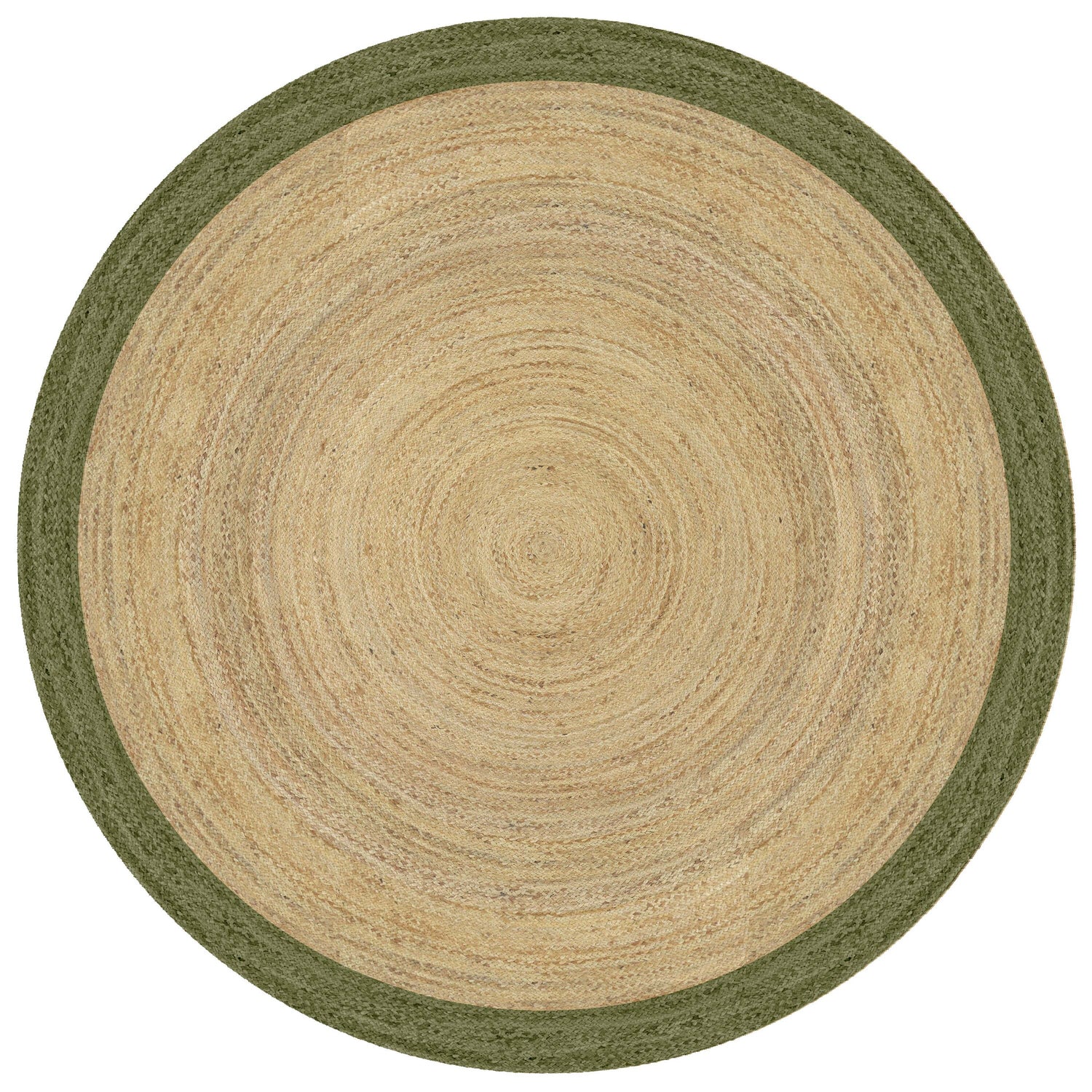 Mrcarpet Rond jute vloerkleed naturel|Groen met rand 200cm