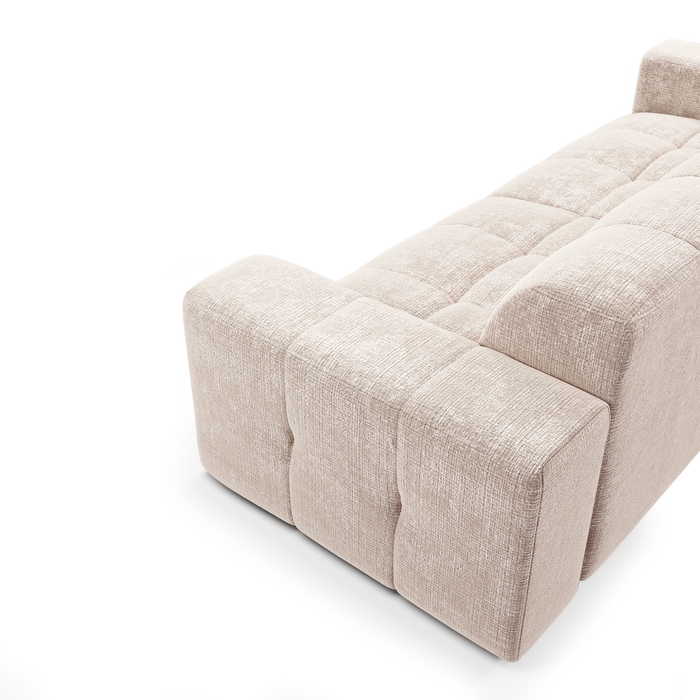 Vierzitsbank in crèmekleurig fluweel met reliëf.