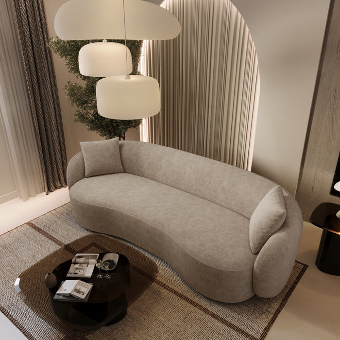 3-zitsbank in zacht aanvoelende geweven stof taupe 210cm