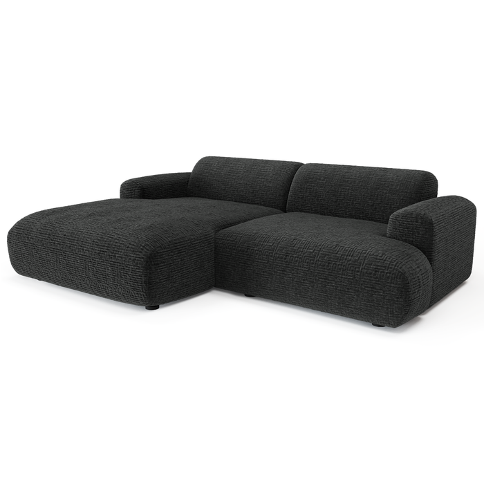 Linker hoekbank 5 zits fluweelmotief zwart 266cm