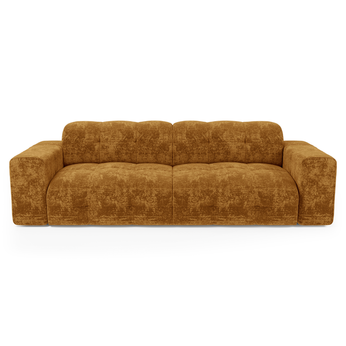 4-zitsbank in mosterdkleurig fluweel met reliëf