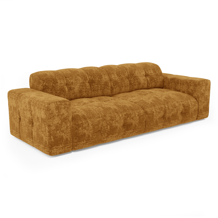 4-zitsbank in mosterdkleurig fluweel met reliëf