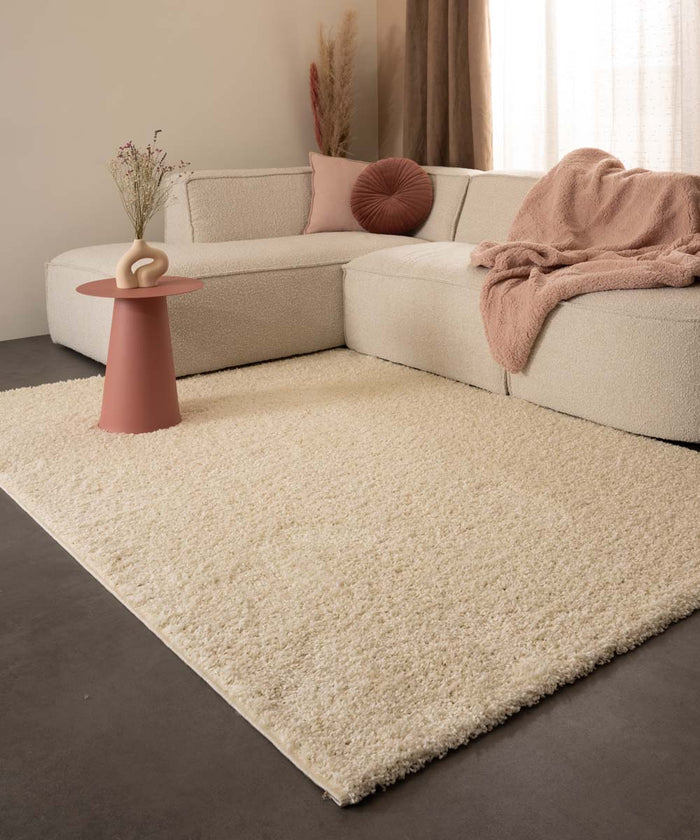 Tapeso Hoogpolig vloerkleed shaggy Trend effen - crème - 240x340 cm