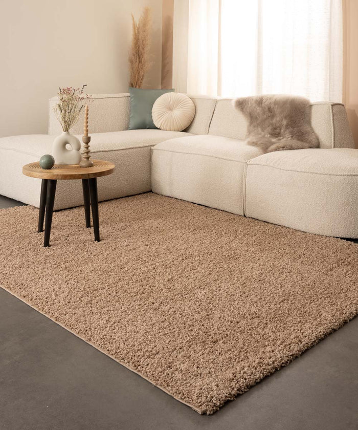 Tapeso Hoogpolig vloerkleed shaggy Trend effen - beige - 140x200 cm