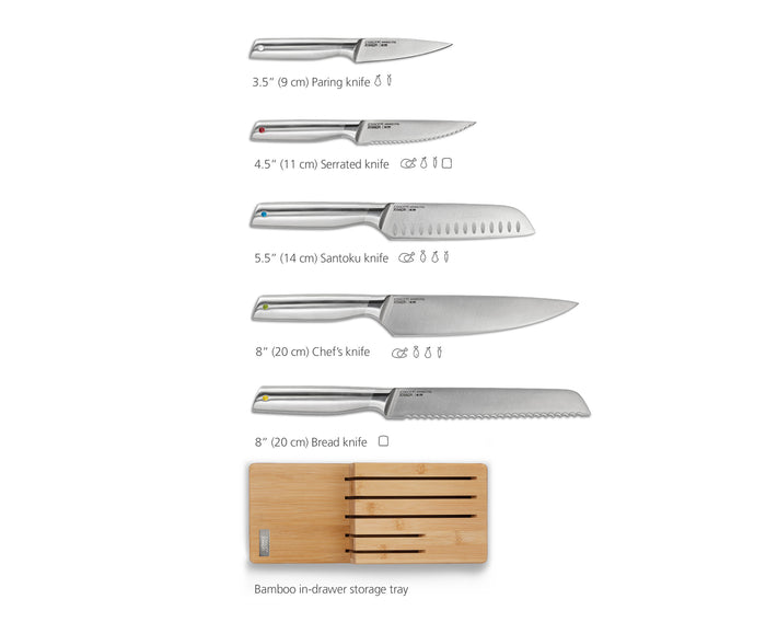 Joseph Joseph - Elevate Steel Messen met Houder voor Lade Bamboe 5-Delig