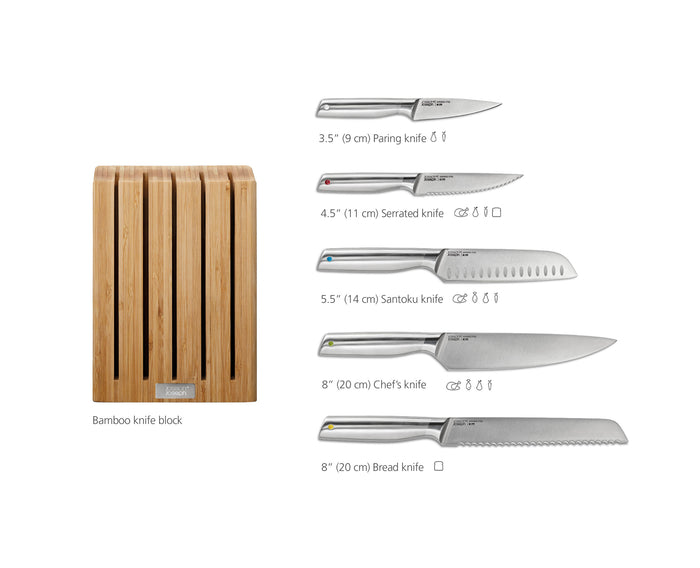 Joseph Joseph - Elevate Steel Messen met Houder Bamboe 5-Delig