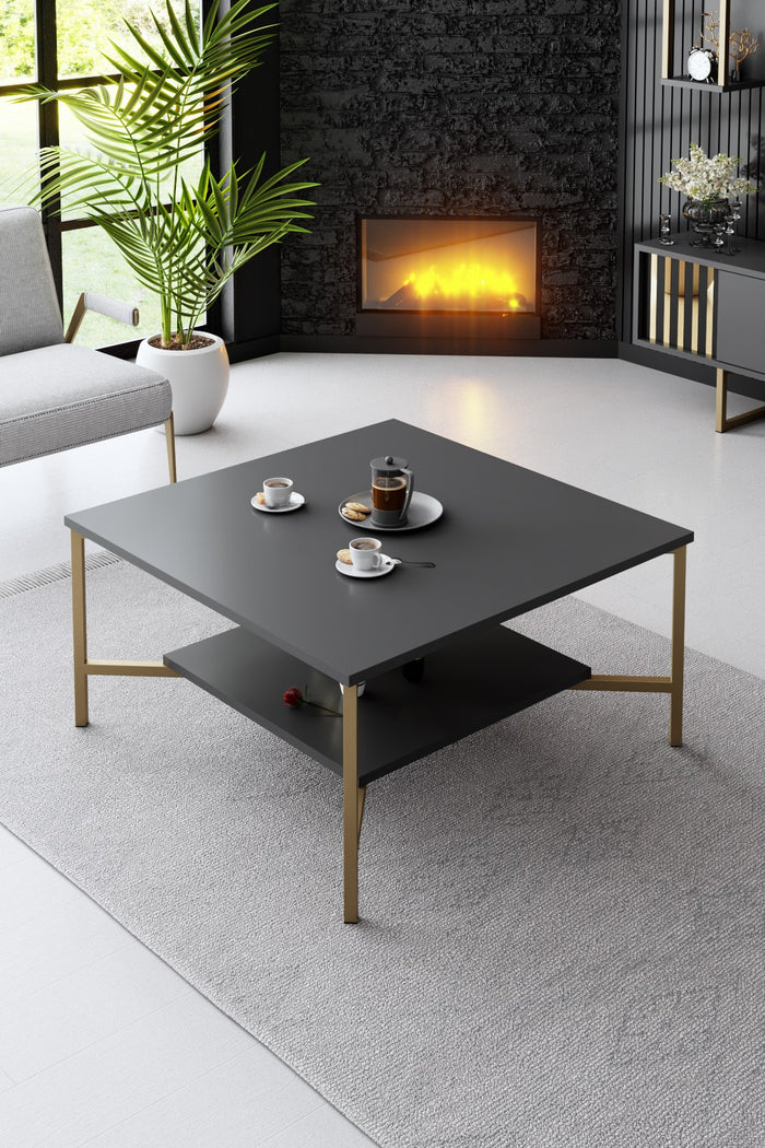 Giga Meubel - Salontafel Antraciet|Goud - 80x80x40cm - Gold Line
