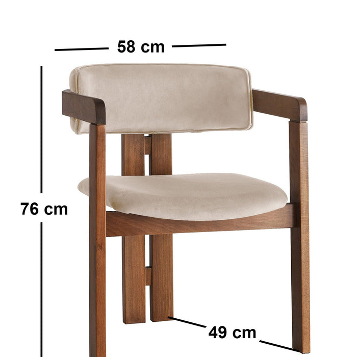 Giga Meubel - Eetkamerstoel Walnoot - Beige|Velvet - Cozy