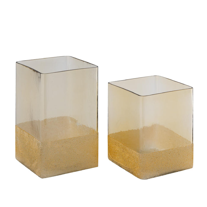 PTMD Windlicht Waya - 15x15x25 cm - Glas - Champagne