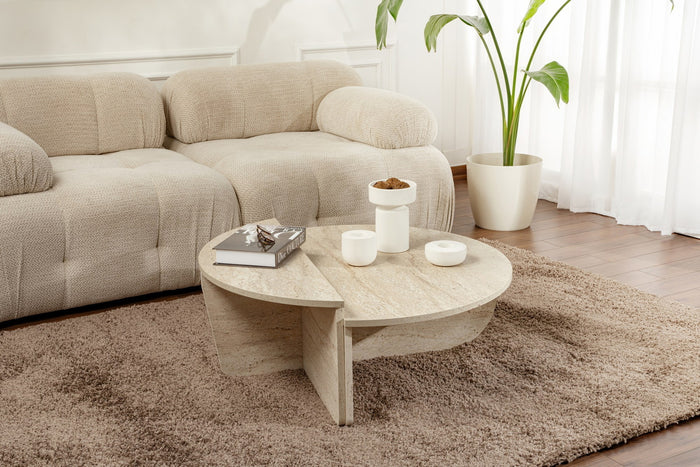 Giga Meubel - Salontafel Travertin Melamine - 90x90x35cm - Orion