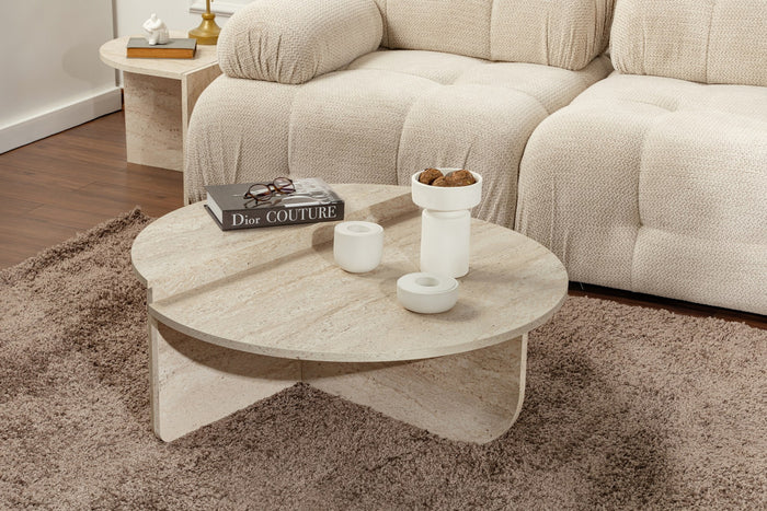 Giga Meubel - Salontafel Travertin Melamine - 90x90x35cm - Orion