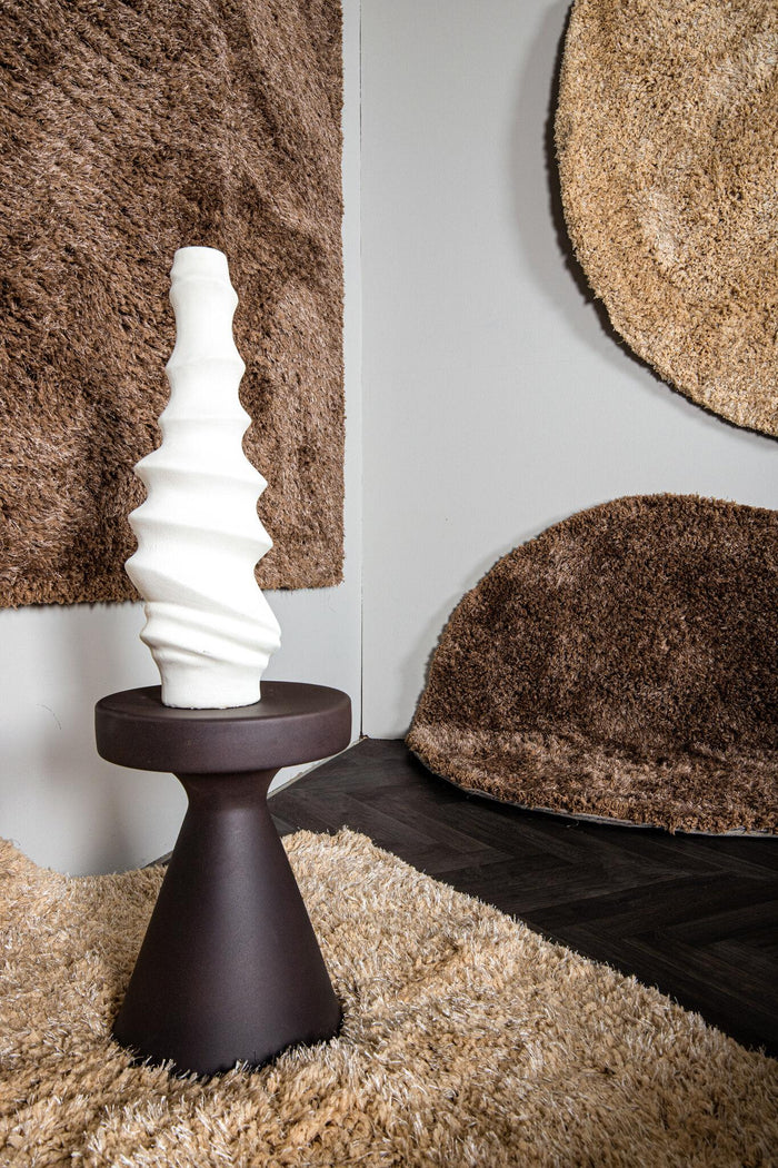 PTMD Jups Beige fabric handwoven carpet round S