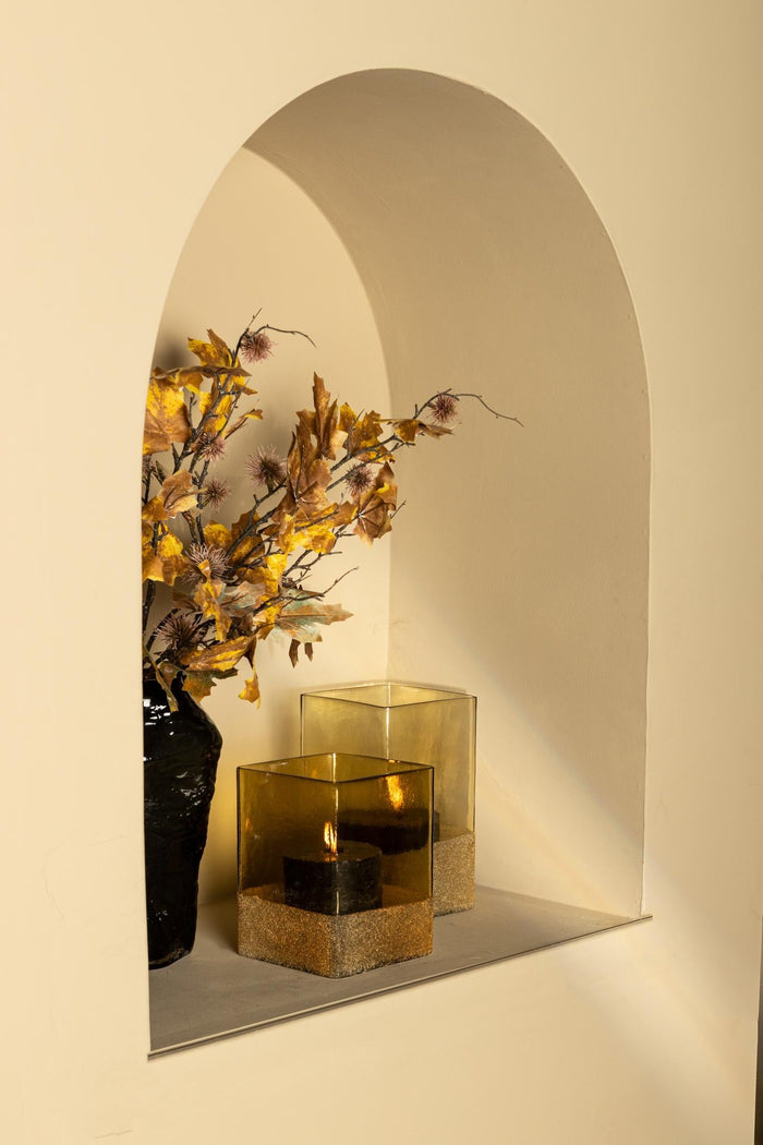 PTMD Windlicht Waya - 15x15x25 cm - Glas - Champagne