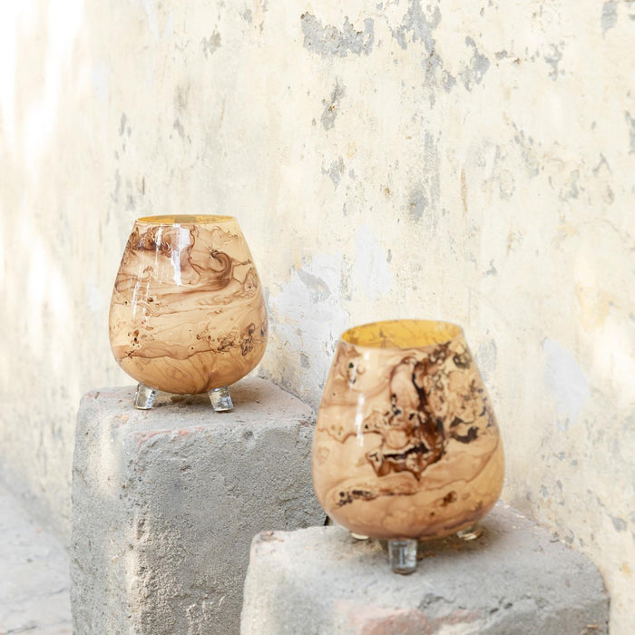 PTMD Windlicht Jamillia - 19x19x21 cm - Glas - Bruin