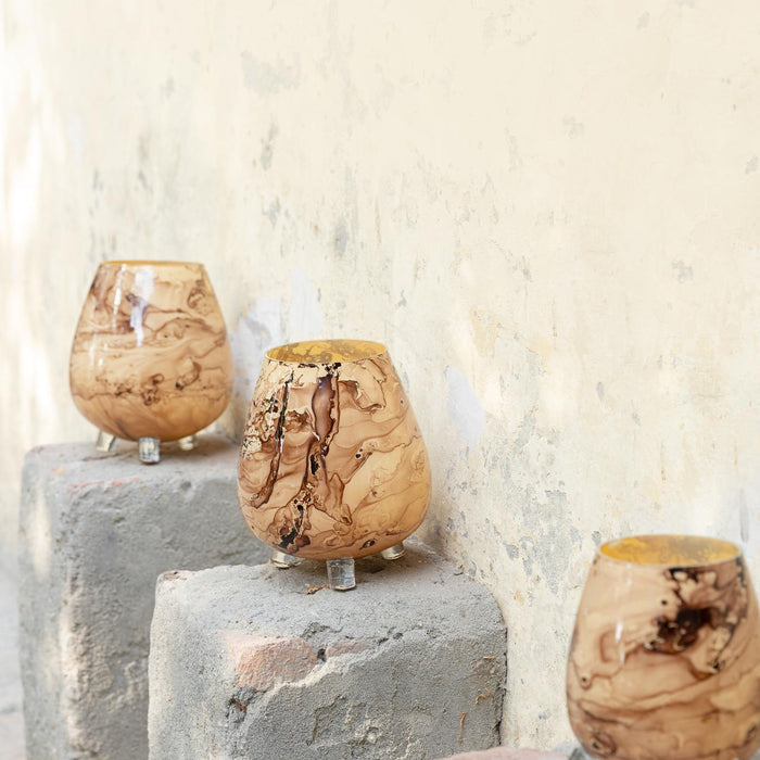 PTMD Windlicht Jamillia - 19x19x21 cm - Glas - Bruin