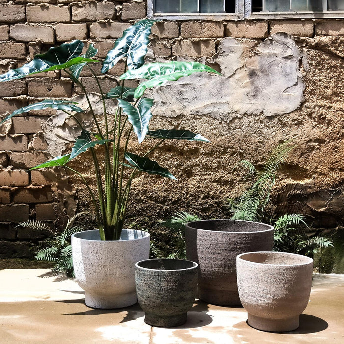 PTMD Pride White GRC Pot Round On Foot Set Of 4