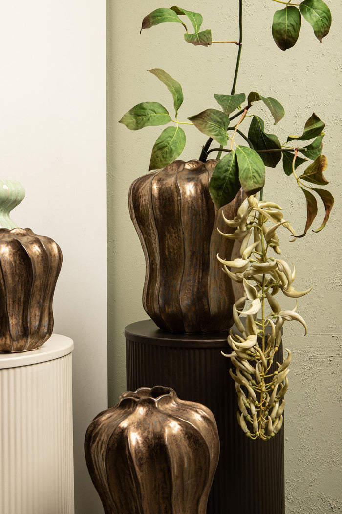 PTMD Hamish Bronze Ceramic Round Wavy Shaped Vase M
