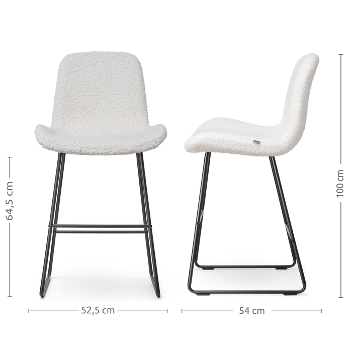 Nolon Nino-Fé Barkruk Teddy Gebroken Wit - Zwart Onderstel - 65 cm