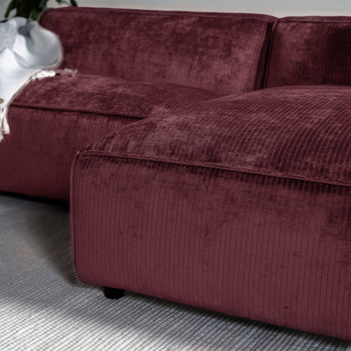by fonQ Chunky Hoekbank met Chaise Longue Rechts - Rib - Wijnrood