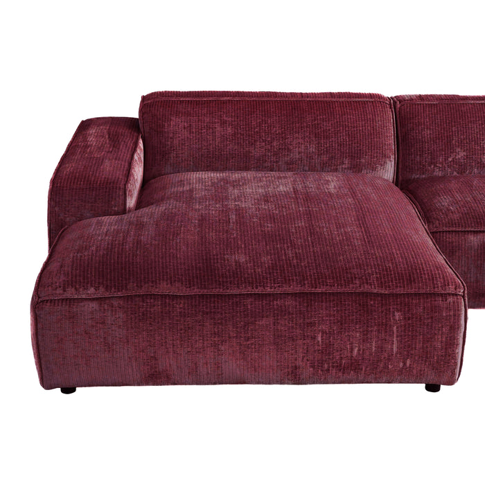 by fonQ Chunky Hoekbank met Chaise Longue Links - Rib - Wijnrood