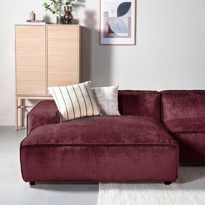 by fonQ Chunky Hoekbank met Chaise Longue Links - Rib - Wijnrood