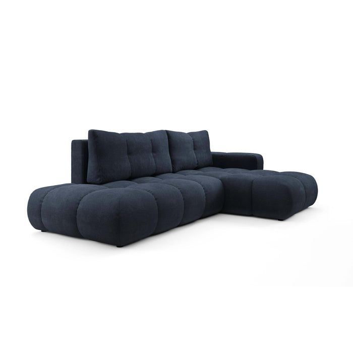 by fonQ Charme Hoekbank Rechts  met Slaapfunctie - Chenille - Marineblauw