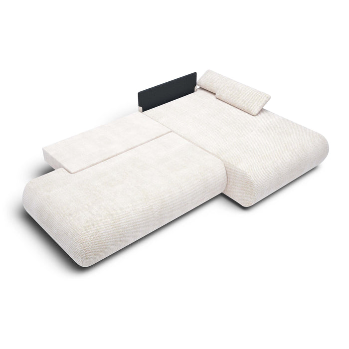 by fonQ Wisp Hoekbank met Chaise Longue Rechts met Slaapfunctie - Chenille - Greige