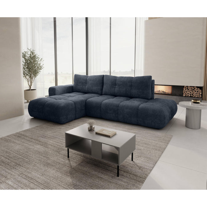 by fonQ Charme Hoekbank Links  met Slaapfunctie - Chenille - Marineblauw